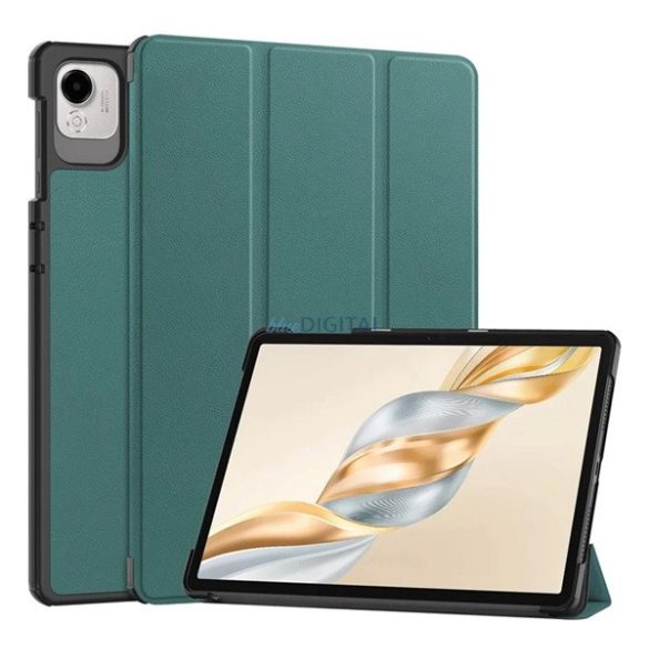 Tok álló, bőr hatású (aktív FLIP, oldalra nyíló, TRIFOLD, asztali tartó) SÖTÉTZÖLD Honor Pad X9a