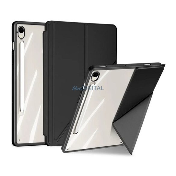 DUX DUCIS MAGI ORIGAMI tok álló, bőr hatású (aktív FLIP, oldalra nyíló, TRIFOLD, asztali tartó, ceruza tartó) FEKETE Samsung Galaxy Tab S9 WIFI (SM-X710), Galaxy Tab S9 LTE (SM-X716), Galaxy