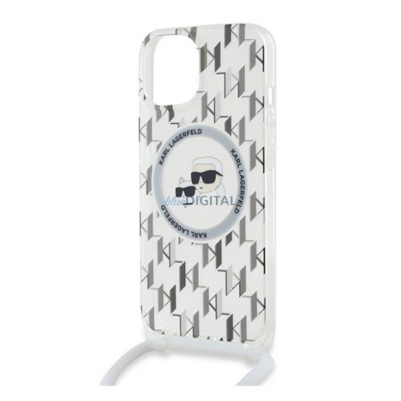 KARL LAGERFELD IML MONOGRAM CROSSBODY K&CH HEADS MAGSAFE szilikon telefonvédő (ütésállóság, MagSafe, nyakpánt) ÁTLÁTSZÓ Apple iPhone 15