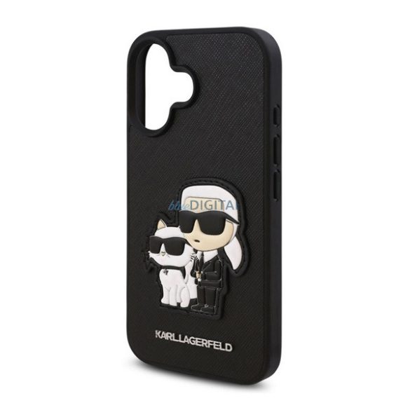 KARL LAGERFELD PU SAFFIANO KARL AND CHOUPETTE szilikon telefonvédő (ütésállóság, bőr hatású hátlap, 3D) FEKETE Apple iPhone 16