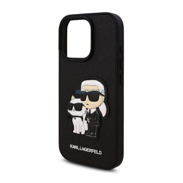 KARL LAGERFELD PU SAFFIANO KARL AND CHOUPETTE szilikon telefonvédő (ütésállóság, bőr hatású hátlap, 3D) FEKETE Apple iPhone 16 Pro