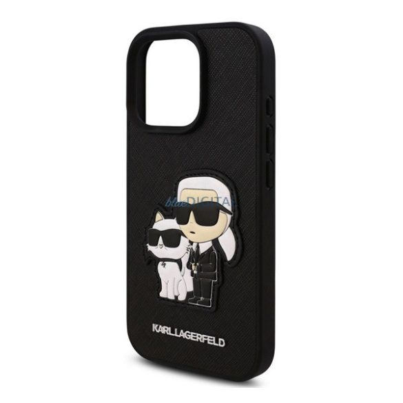 KARL LAGERFELD PU SAFFIANO KARL AND CHOUPETTE szilikon telefonvédő (ütésállóság, bőr hatású hátlap, 3D) FEKETE Apple iPhone 16 Pro Max