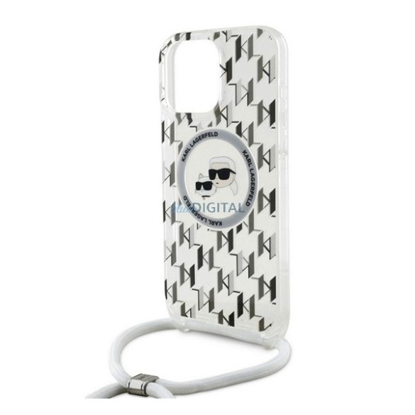 KARL LAGERFELD IML MONOGRAM CROSSBODY K&CH HEADS MAGSAFE szilikon telefonvédő (ütésállóság, MagSafe, nyakpánt) ÁTLÁTSZÓ Apple iPhone 16 Pro Max