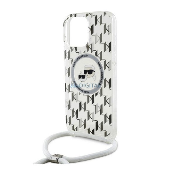 KARL LAGERFELD IML MONOGRAM CROSSBODY K&CH HEADS MAGSAFE szilikon telefonvédő (ütésállóság, MagSafe, nyakpánt) ÁTLÁTSZÓ Apple iPhone 16 Pro