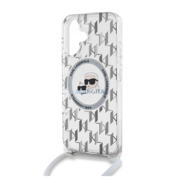KARL LAGERFELD IML MONOGRAM CROSSBODY K&CH HEADS MAGSAFE szilikon telefonvédő (ütésállóság, MagSafe, nyakpánt) ÁTLÁTSZÓ Apple iPhone 16