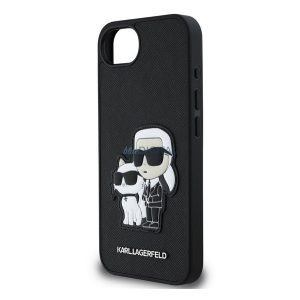KARL LAGERFELD PU SAFFIANO KARL AND CHOUPETTE szilikon telefonvédő (ütésállóság, bőr hatású hátlap, 3D) FEKETE Apple iPhone 16e