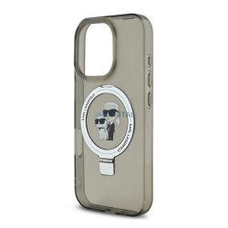   KARL LAGERFELD RINGSTAND KARL AND CHOUPETTE MAGSAFE szilikon telefonvédő (ütésállóság, MagSafe, kitámasztó) FEKETE Apple iPhone 16 Pro