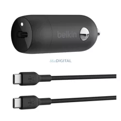   BELKIN BOOST CHARGE autós töltő Type-C aljzat (30W, PD gyorstöltő + Type-C kábel) FEKETE
