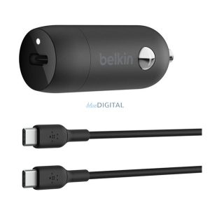 BELKIN BOOST CHARGE autós töltő Type-C aljzat (30W, PD gyorstöltő + Type-C kábel) FEKETE