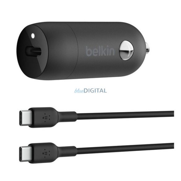 BELKIN BOOST CHARGE autós töltő Type-C aljzat (30W, PD gyorstöltő + Type-C kábel) FEKETE