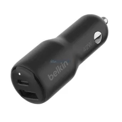   BELKIN BOOST CHARGE DUAL autós töltő USB+Type-C aljzat (42W, PD gyorstöltő) FEKETE