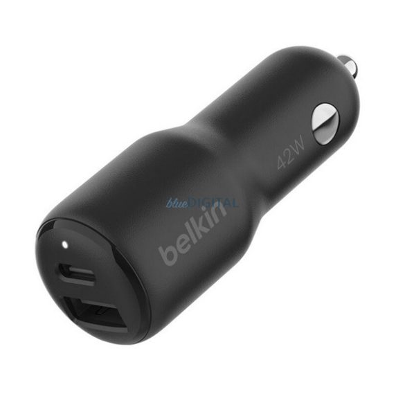 BELKIN BOOST CHARGE DUAL autós töltő USB+Type-C aljzat (42W, PD gyorstöltő) FEKETE