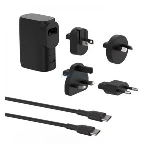 BELKIN BOOST CHARGE HYBRID utazó töltő USB+Type-C aljzat (25W, beépített 5000mAh akku,  EU, UK, US, AU) FEKETE