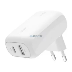   BELKIN DUAL hálózati töltő USB+Type-C aljzat (42W, PD gyorstöltő 3.0) FEHÉR
