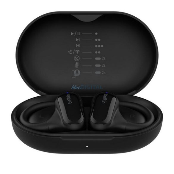 BELKIN SOUNDFORM CLARFIT bluetooth fülhallgató SZTEREO (v5.3, TWS, mikrofon, fülre akasztható, IPX5 + töltőtok) FEKETE