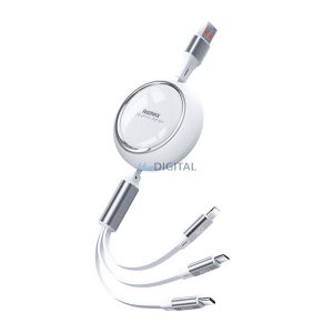 REMAX LINON adatkábel 3in1 (USB - lightning/Type-C/microUSB, 2.4A, 66W, gyorstöltő, 100cm) FEHÉR