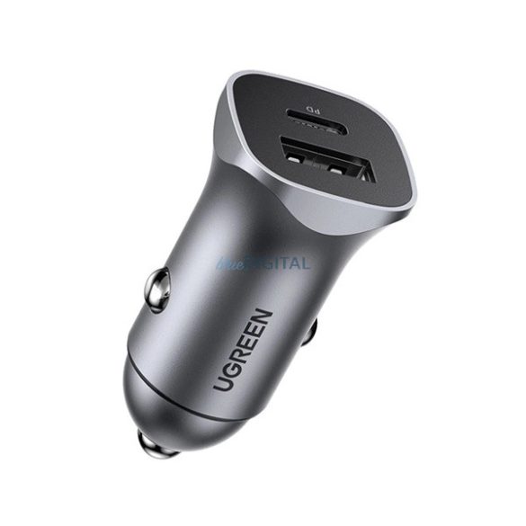 UGREEN CD130 autós töltő USB+Type-C aljzat (24W, gyorstöltő) SÖTÉTSZÜRKE