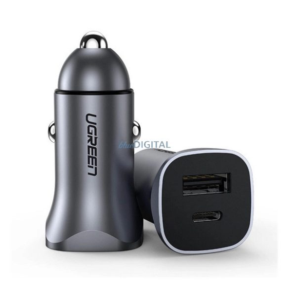 UGREEN CD130 autós töltő USB+Type-C aljzat (30W, gyorstöltő) SÖTÉTSZÜRKE