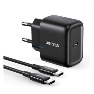UGREEN CD250 hálózati töltő Type-C aljzat (25W, PD gyorstöltő + Type-C kábel) FEKETE