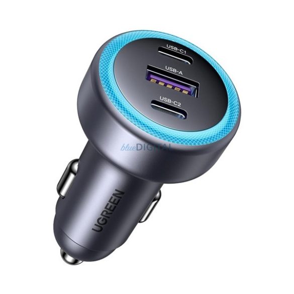 UGREEN EC307 autós töltő USB+2 Type-C aljzat (30W, PD gyorstöltő 3.0) FEKETE