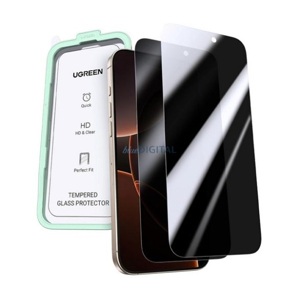 UGREEN SP651 képernyővédő üveg (betekintés ellen, 0.33mm, 9H + segédkeret) FEKETE Apple iPhone 16 Pro