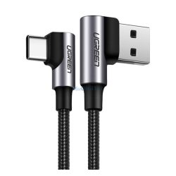   UGREEN US176 adatkábel (USB - Type-C, 3A, gyorstöltő 3.0, 50cm, 90 fokos, cipőfűző) SÖTÉTSZÜRKE
