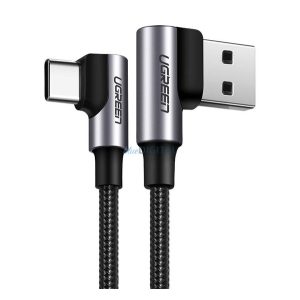 UGREEN US176 adatkábel (USB - Type-C, 3A, gyorstöltő 3.0, 50cm, 90 fokos, cipőfűző) SÖTÉTSZÜRKE