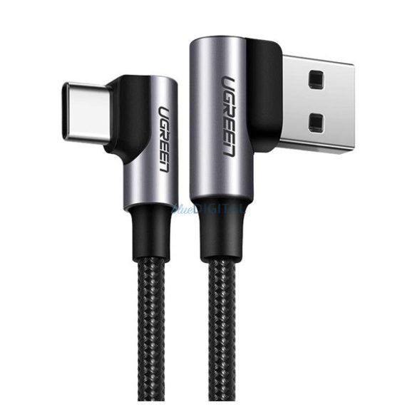 UGREEN US176 adatkábel (USB - Type-C, 3A, gyorstöltő 3.0, 50cm, 90 fokos, cipőfűző) SÖTÉTSZÜRKE