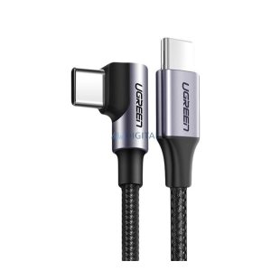UGREEN US255 adatkábel (Type-C - Type-C, 60W, PD gyorstöltő 3.0, 200cm, 90 fokos, cipőfűző) SÖTÉTSZÜRKE