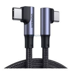   UGREEN US335 adatkábel (Type-C - Type-C, 100W, PD gyorstöltő 3.0, 200cm, 90 fokos, cipőfűző) SÖTÉTSZÜRKE