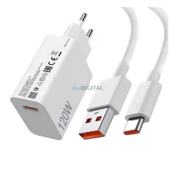   XIAOMI MDY-16-EN hálózati töltő USB aljzat (120W, PD gyorstöltő + Type-C kábel) FEHÉR