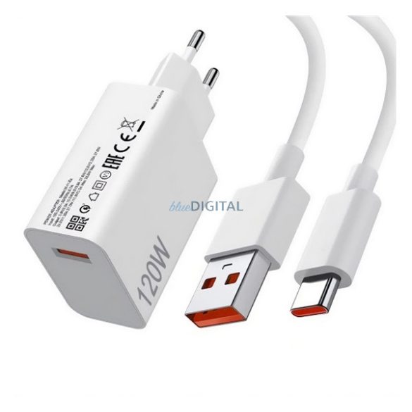 XIAOMI MDY-16-EN hálózati töltő USB aljzat (120W, PD gyorstöltő + Type-C kábel) FEHÉR