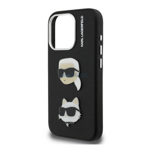 KARL LAGERFELD GRAINED PU K&CH HEADS szilikon telefonvédő (ütésállóság, bőr hatású hátlap, 3D) FEKETE Apple iPhone 15 Pro