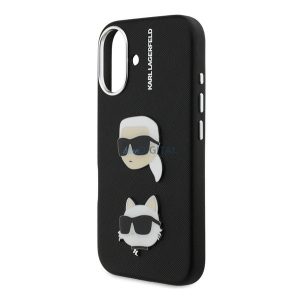 KARL LAGERFELD GRAINED PU K&CH HEADS szilikon telefonvédő (ütésállóság, bőr hatású hátlap, 3D) FEKETE Apple iPhone 16