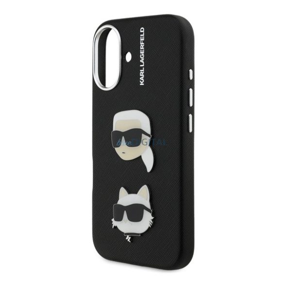 KARL LAGERFELD GRAINED PU K&CH HEADS szilikon telefonvédő (ütésállóság, bőr hatású hátlap, 3D) FEKETE Apple iPhone 16