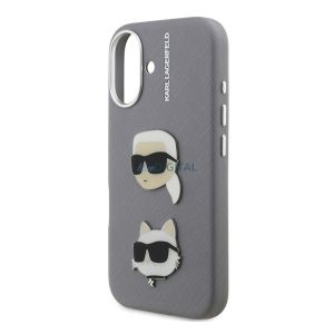 KARL LAGERFELD GRAINED PU K&CH HEADS szilikon telefonvédő (ütésállóság, bőr hatású hátlap, 3D) VILÁGOSSZÜRKE Apple iPhone 16