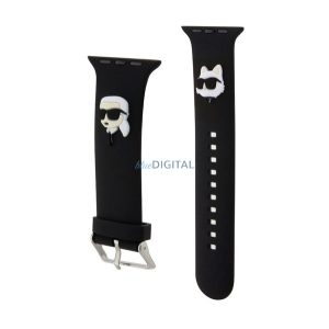 KARL LAGERFELD KARL AND CHOUPETTE HEAD NFT pótszíj (egyedi méret, kicsi, szilikon, fém csat) FEKETE Apple Watch Series 5 40mm, Watch Series 4 40mm, Watch Series 3 38mm