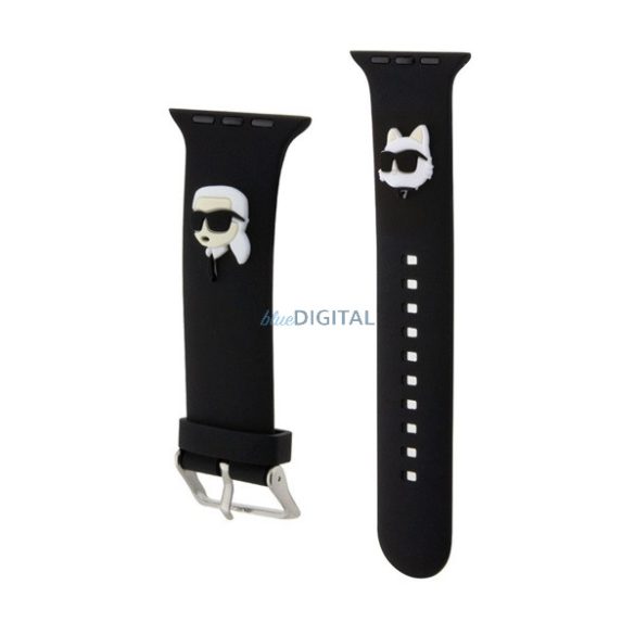 KARL LAGERFELD KARL AND CHOUPETTE HEAD NFT pótszíj (egyedi méret, kicsi, szilikon, fém csat) FEKETE Apple Watch Series 5 40mm, Watch Series 4 40mm, Watch Series 3 38mm