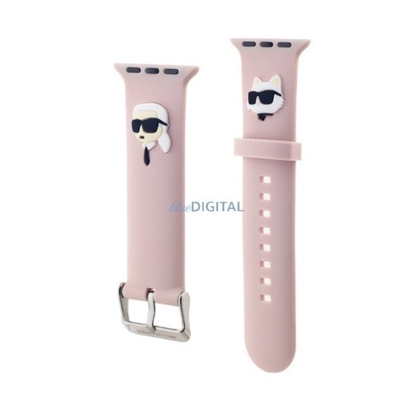 KARL LAGERFELD KARL AND CHOUPETTE HEAD NFT pótszíj (egyedi méret, nagy, szilikon, fém csat) RÓZSASZÍN Apple Watch Series 5 44mm, Watch Series 4 44mm, Watch Series 3 42mm