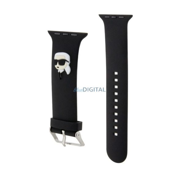 KARL LAGERFELD KARL HEAD NFT pótszíj (egyedi méret, nagy, szilikon, fém csat) FEKETE Apple Watch Series 5 44mm, Watch Series 4 44mm, Watch Series 3 42mm