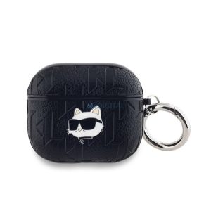 KARL LAGERFELD PU EMBOSSED CHOUPETTE HEAD szilikon tok (ütésállóság, karabíner) FEKETE Apple AirPods 3
