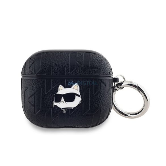KARL LAGERFELD PU EMBOSSED CHOUPETTE HEAD szilikon tok (ütésállóság, karabíner) FEKETE Apple AirPods 3