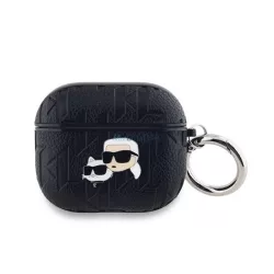   KARL LAGERFELD PU EMBOSSED KARL AND CHOUPETTE HEADS szilikon tok (ütésállóság, karabíner) FEKETE Apple AirPods 3
