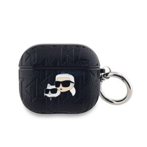 KARL LAGERFELD PU EMBOSSED KARL AND CHOUPETTE HEADS szilikon tok (ütésállóság, karabíner) FEKETE Apple AirPods 3