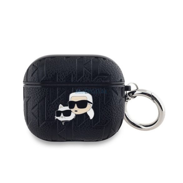 KARL LAGERFELD PU EMBOSSED KARL AND CHOUPETTE HEADS szilikon tok (ütésállóság, karabíner) FEKETE Apple AirPods 3