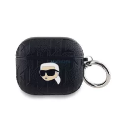   KARL LAGERFELD PU EMBOSSED KARL HEAD szilikon tok (ütésállóság, karabíner) FEKETE Apple AirPods 3