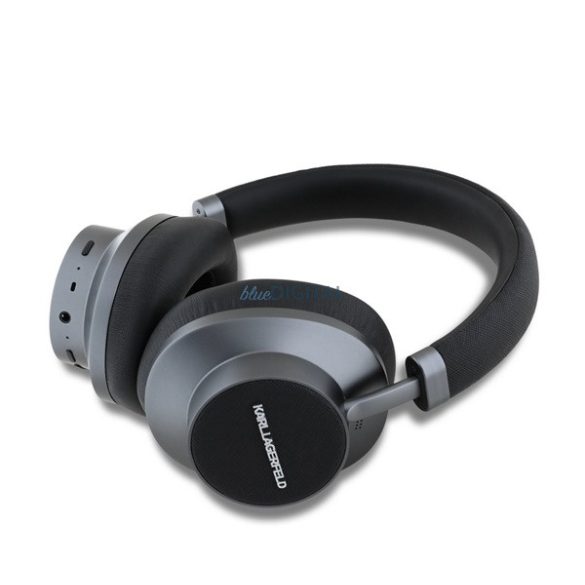 KARL LAGERFELD SAFFIANO METAL LOGO bluetooth fejhallgató SZTEREO (v5.4, mikrofon, akítv zajszűrő + hordtok) FEKETE