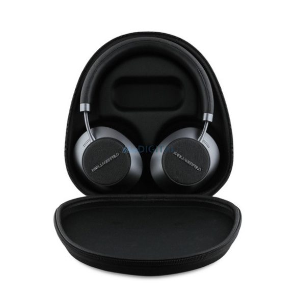 KARL LAGERFELD SAFFIANO METAL LOGO bluetooth fejhallgató SZTEREO (v5.4, mikrofon, akítv zajszűrő + hordtok) FEKETE