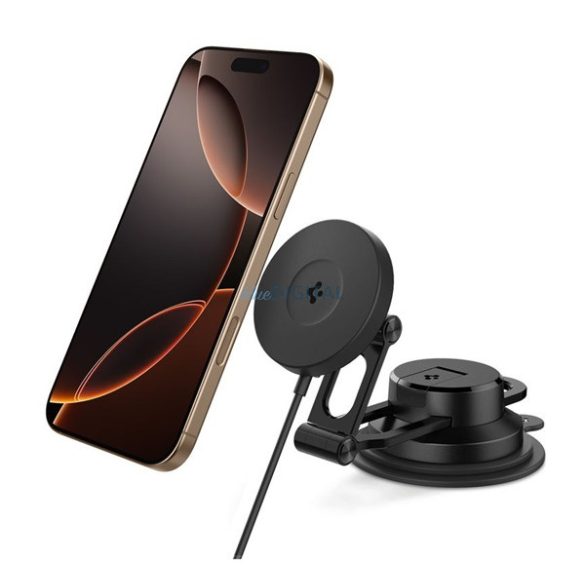 SPIGEN ONETAP PRO4 autós tartó (műszerfalra, szélvédőre, mágneses, 360°, wireless, gyorstöltő, 15W) FEKETE