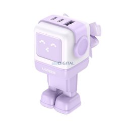   UGREEN NEXODE RG hálózati töltő USB+2 Type-C aljzat (65W, GaN, gyorstöltő, LED kijelző) LILA